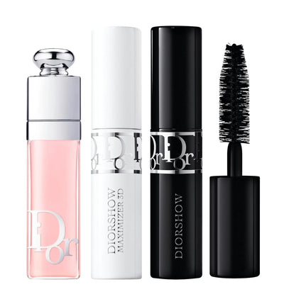 Dior Addict Mini Lip Maximizer, Mascara Base 3D Primer, Buildable Mascara 090 - Travel Size Gift Set